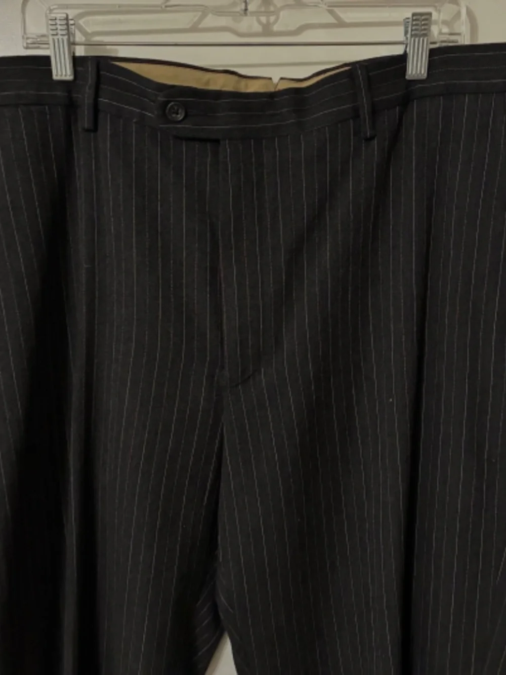 BANANA REPUBLIC MENS WOOL BLND DRESS PANT SZ 42 X 34 BLACK STRIPED FLAT FRONT